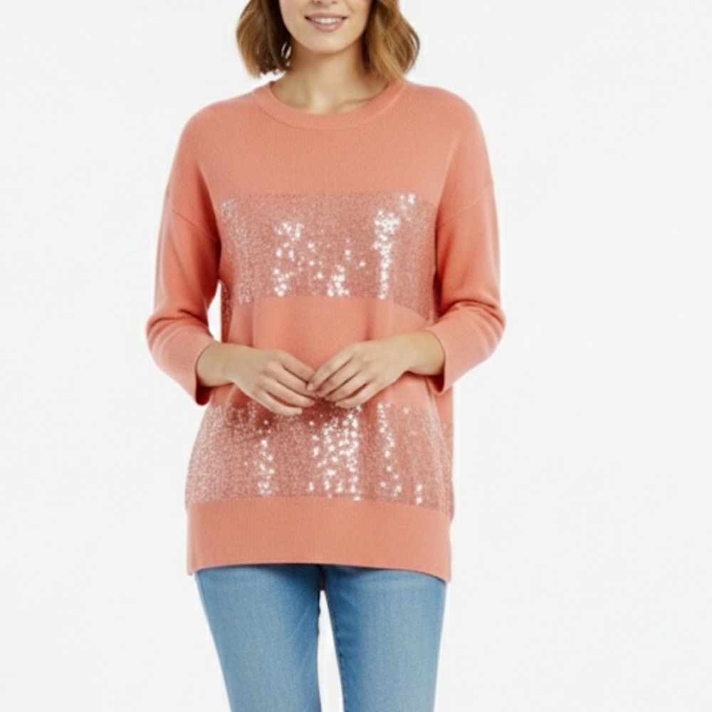 AUTUMN CASHMERE Coral pink sweater with sequins